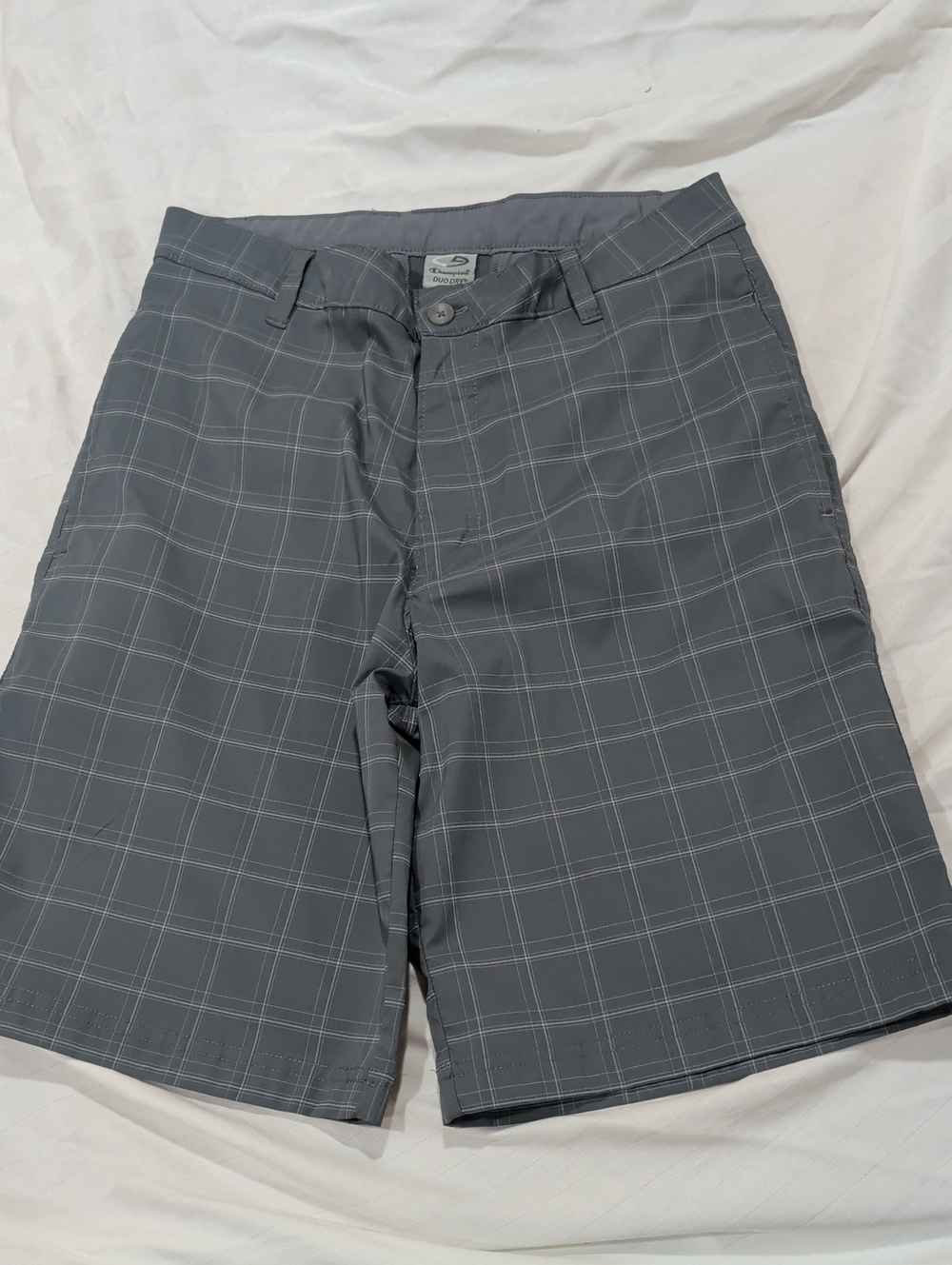 Champion C9 Duo Dry Gray Plaid Hybrid Shorts Mans Boys Size 30 W